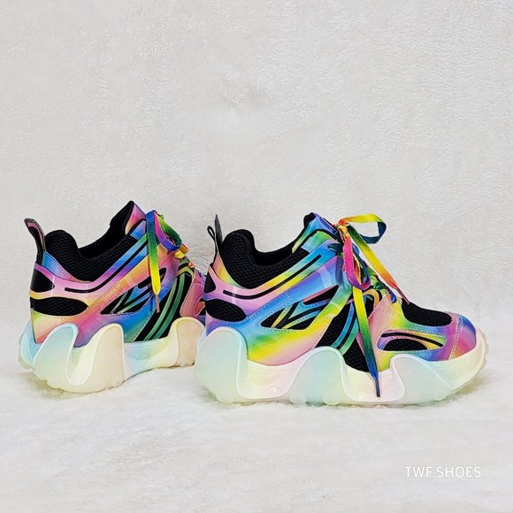 Anthony Wang Alien Rainbow Multi Hidden Wedge Platform Sneakers Octopus Tread - Picture 5 of 14